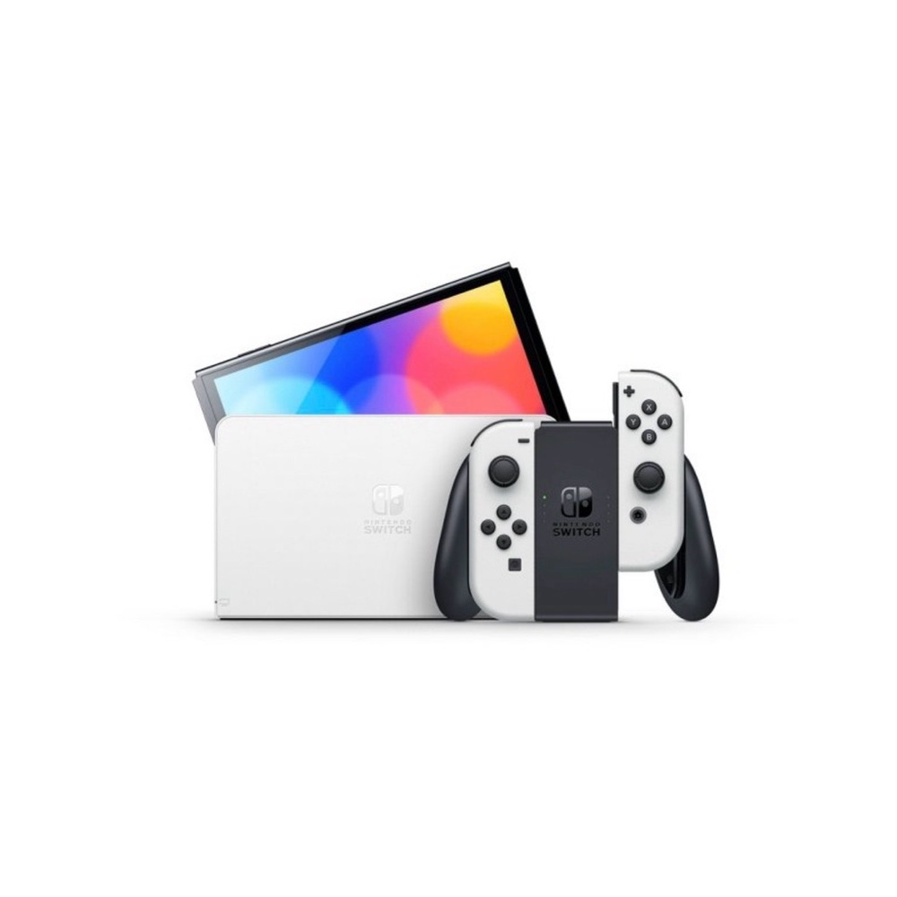 Nintendo Switch with Red, Blue, Yellow, and Purple Joy-Cons